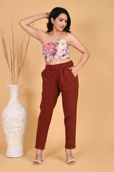 MAROON DENIM COTTON PANTS - SKYTICK